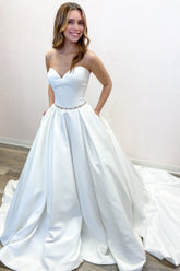 Sweetheart White Wedding Dress Satin Princess With Pockets-27dress